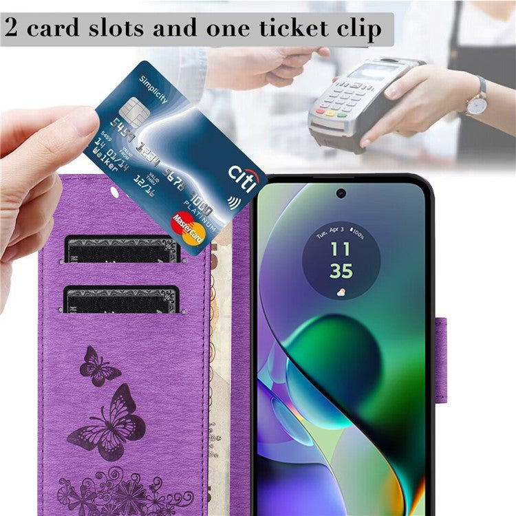 For Motorola Moto G35 5G Case Butterflies Flower Leather Wallet Flip Phone Cover - Purple