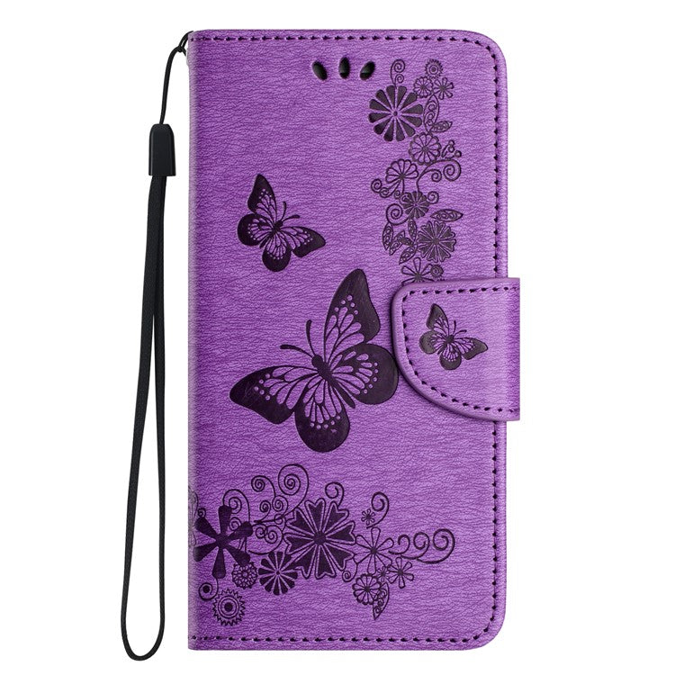 For Motorola Moto G35 5G Case Butterflies Flower Leather Wallet Flip Phone Cover - Purple