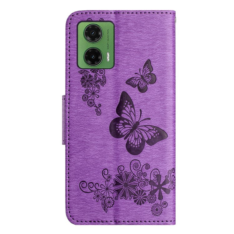 For Motorola Moto G35 5G Case Butterflies Flower Leather Wallet Flip Phone Cover - Purple