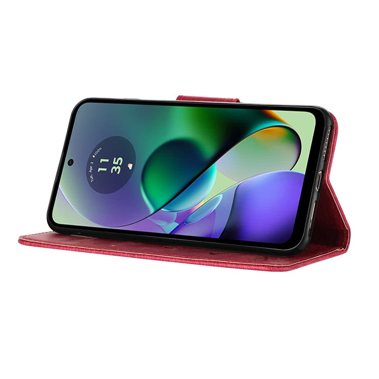 For Motorola Moto G35 5G Case Butterflies Flower Leather Wallet Flip Phone Cover - Red