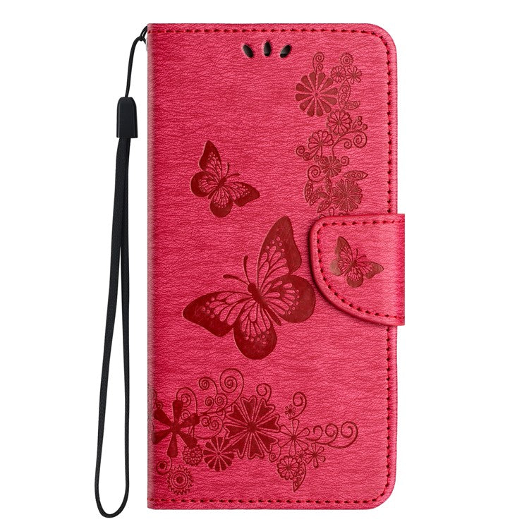 For Motorola Moto G35 5G Case Butterflies Flower Leather Wallet Flip Phone Cover - Red