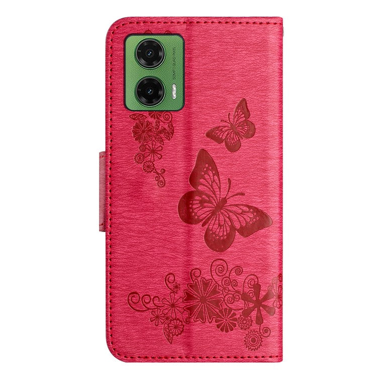 For Motorola Moto G35 5G Case Butterflies Flower Leather Wallet Flip Phone Cover - Red