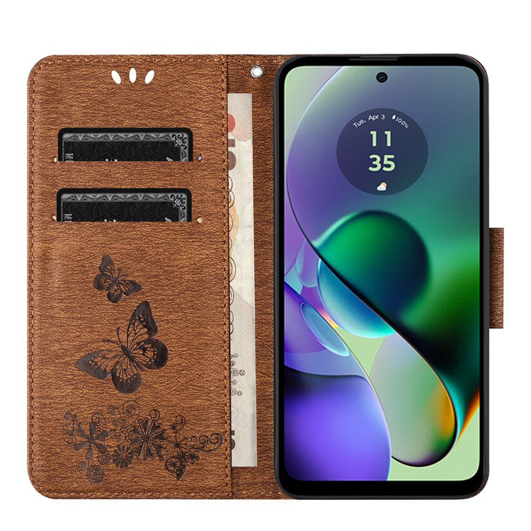 For Motorola Moto G35 5G Case Butterflies Flower Leather Wallet Flip Phone Cover - Brown