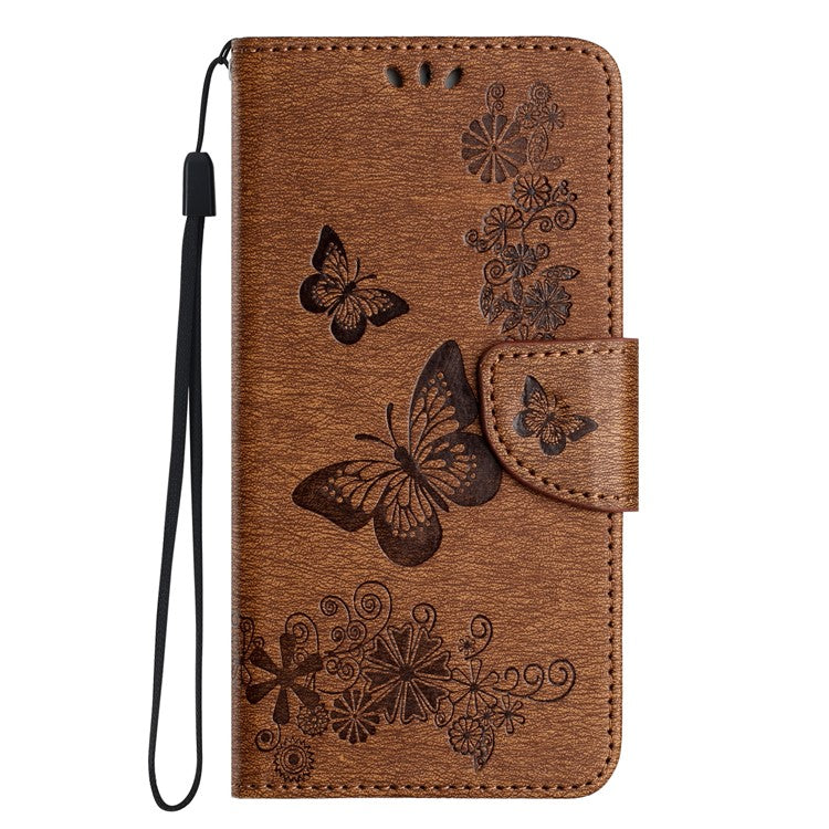 For Motorola Moto G35 5G Case Butterflies Flower Leather Wallet Flip Phone Cover - Brown