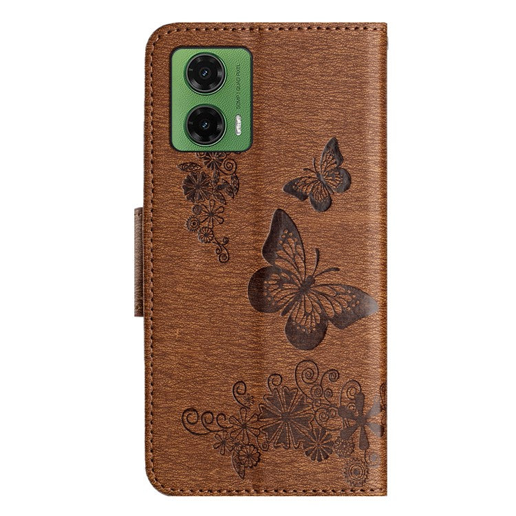 For Motorola Moto G35 5G Case Butterflies Flower Leather Wallet Flip Phone Cover - Brown