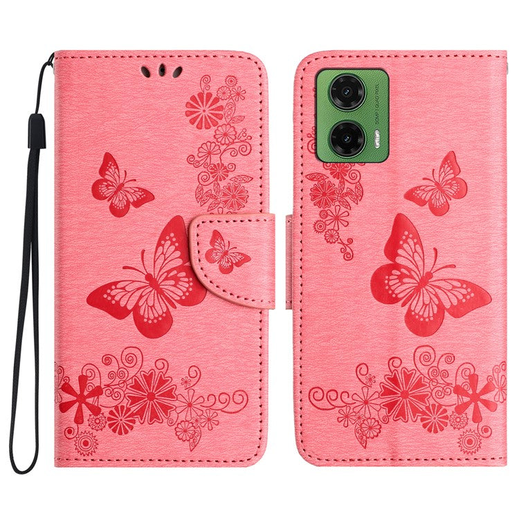 For Motorola Moto G35 5G Case Butterflies Flower Leather Wallet Flip Phone Cover - Pink
