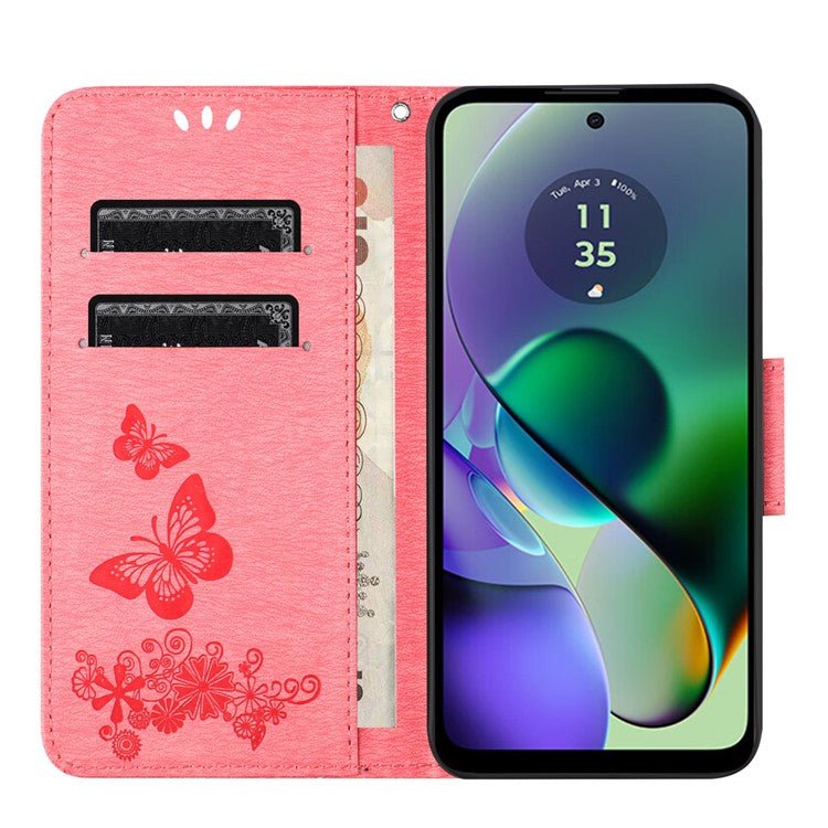 For Motorola Moto G35 5G Case Butterflies Flower Leather Wallet Flip Phone Cover - Pink