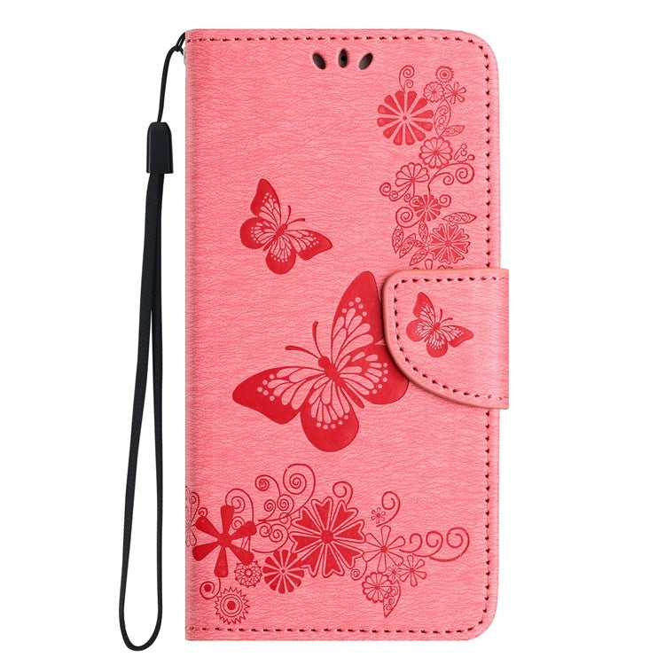 For Motorola Moto G35 5G Case Butterflies Flower Leather Wallet Flip Phone Cover - Pink