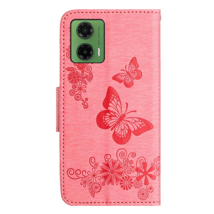 For Motorola Moto G35 5G Case Butterflies Flower Leather Wallet Flip Phone Cover - Pink