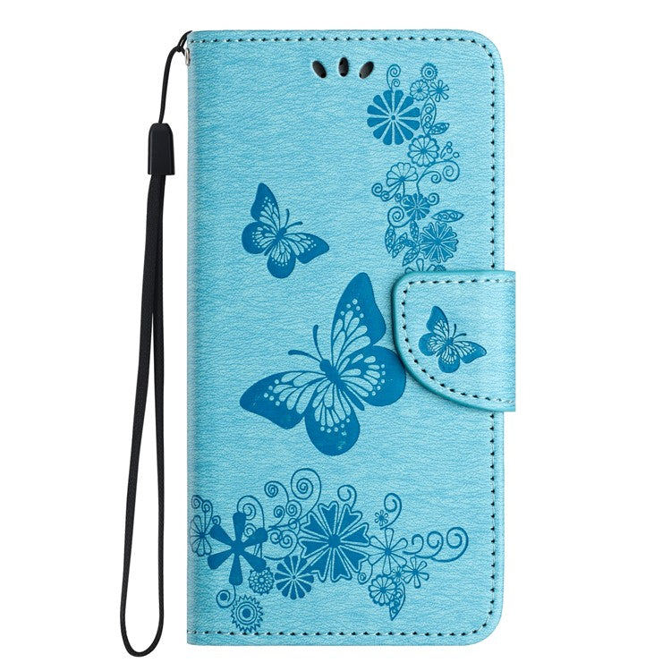 For Motorola Moto G35 5G Case Butterflies Flower Leather Wallet Flip Phone Cover - Blue