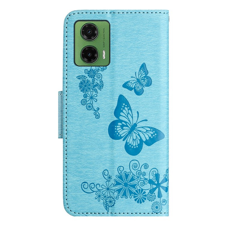 For Motorola Moto G35 5G Case Butterflies Flower Leather Wallet Flip Phone Cover - Blue