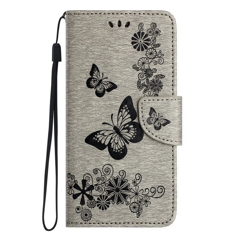 For Motorola Moto G35 5G Case Butterflies Flower Leather Wallet Flip Phone Cover - Grey