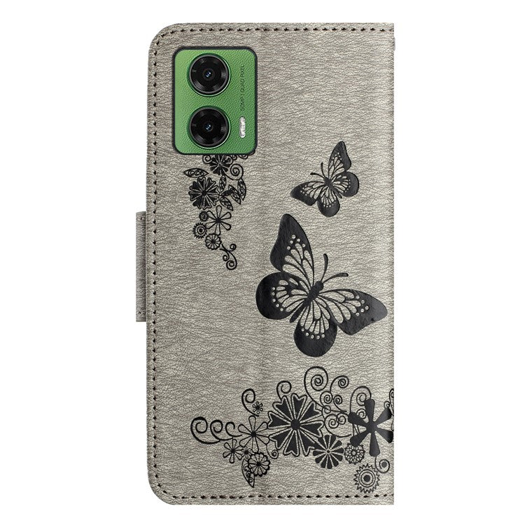 For Motorola Moto G35 5G Case Butterflies Flower Leather Wallet Flip Phone Cover - Grey