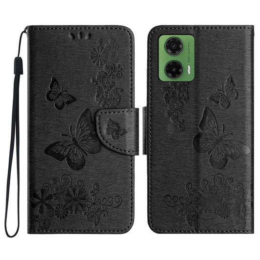 For Motorola Moto G35 5G Case Butterflies Flower Leather Wallet Flip Phone Cover - Black