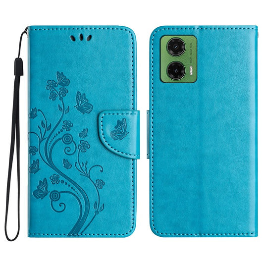 For Motorola Moto G35 5G Case Imprinted Mini Butterfly Leather Wallet Phone Cover - Blue