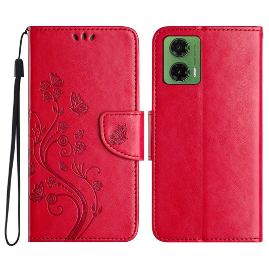 For Motorola Moto G35 5G Case Imprinted Mini Butterfly Leather Wallet Phone Cover - Red