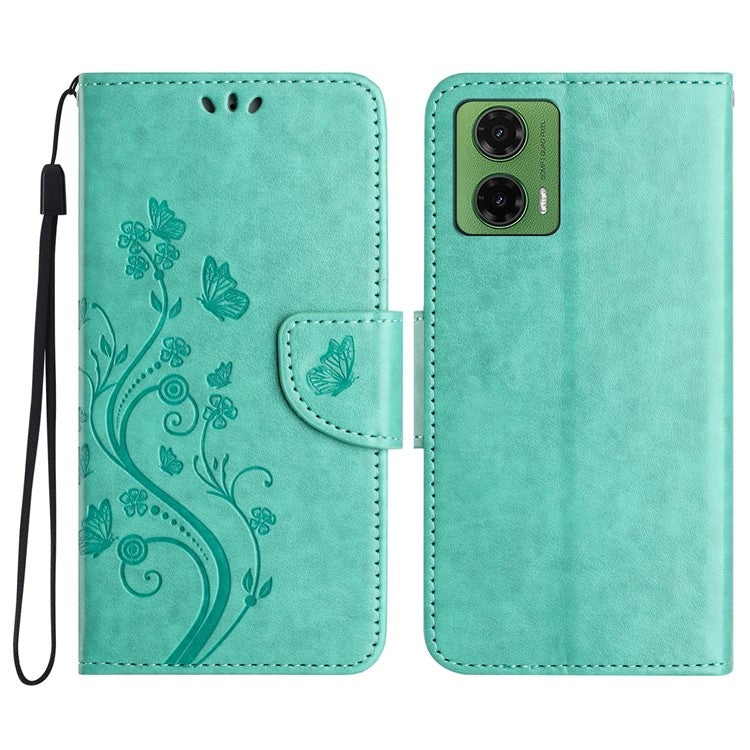 For Motorola Moto G35 5G Case Imprinted Mini Butterfly Leather Wallet Phone Cover - Green