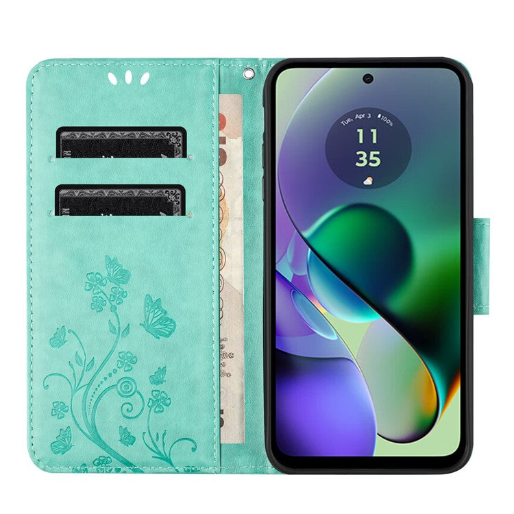 For Motorola Moto G35 5G Case Imprinted Mini Butterfly Leather Wallet Phone Cover - Green