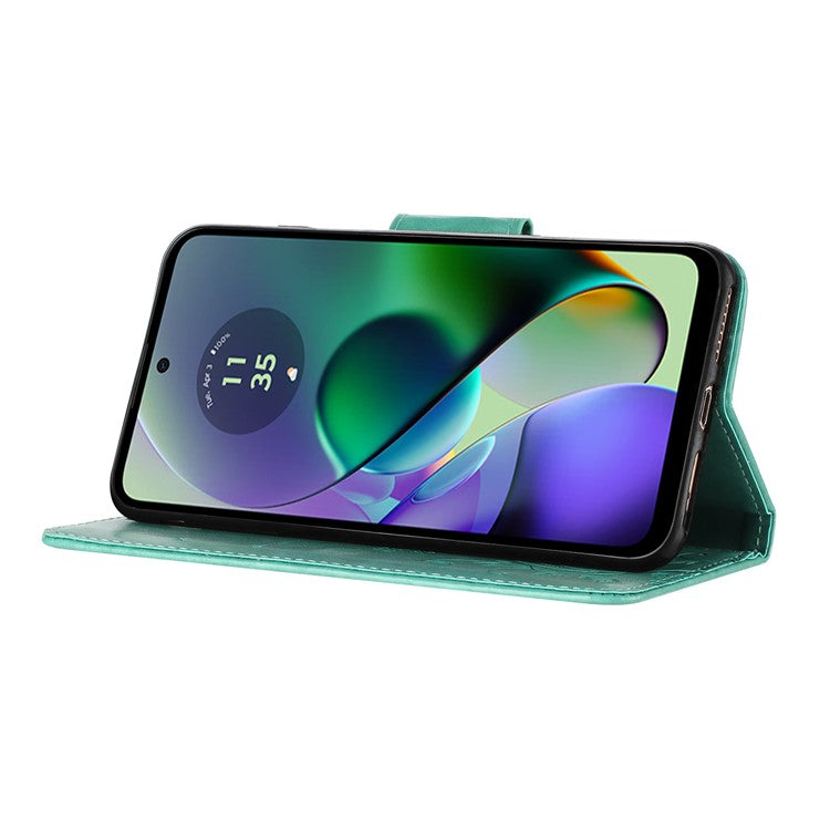 For Motorola Moto G35 5G Case Imprinted Mini Butterfly Leather Wallet Phone Cover - Green