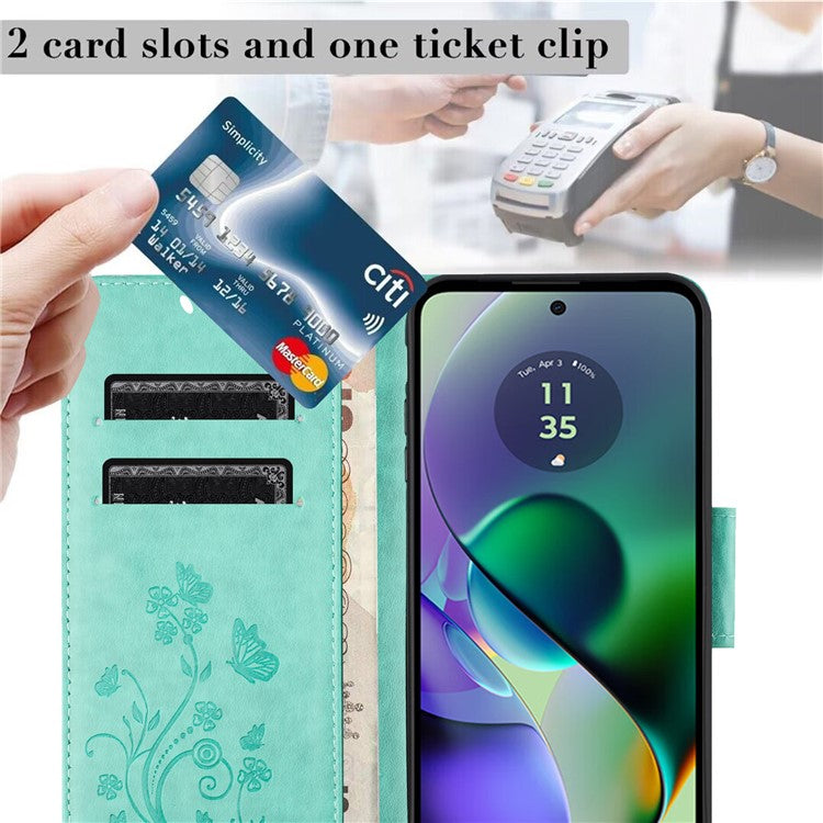 For Motorola Moto G35 5G Case Imprinted Mini Butterfly Leather Wallet Phone Cover - Green