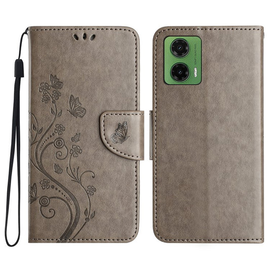 For Motorola Moto G35 5G Case Imprinted Mini Butterfly Leather Wallet Phone Cover - Grey