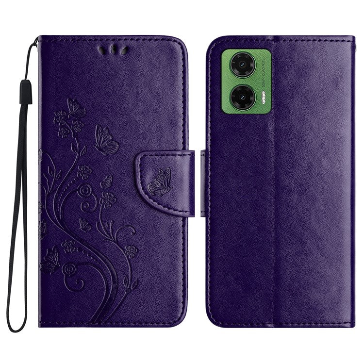 For Motorola Moto G35 5G Case Imprinted Mini Butterfly Leather Wallet Phone Cover - Dark Purple