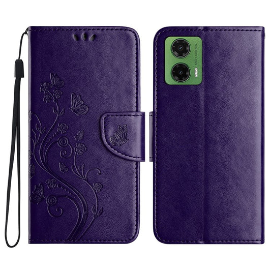 For Motorola Moto G35 5G Case Imprinted Mini Butterfly Leather Wallet Phone Cover - Dark Purple
