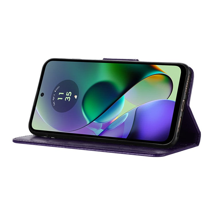 For Motorola Moto G35 5G Case Imprinted Mini Butterfly Leather Wallet Phone Cover - Dark Purple