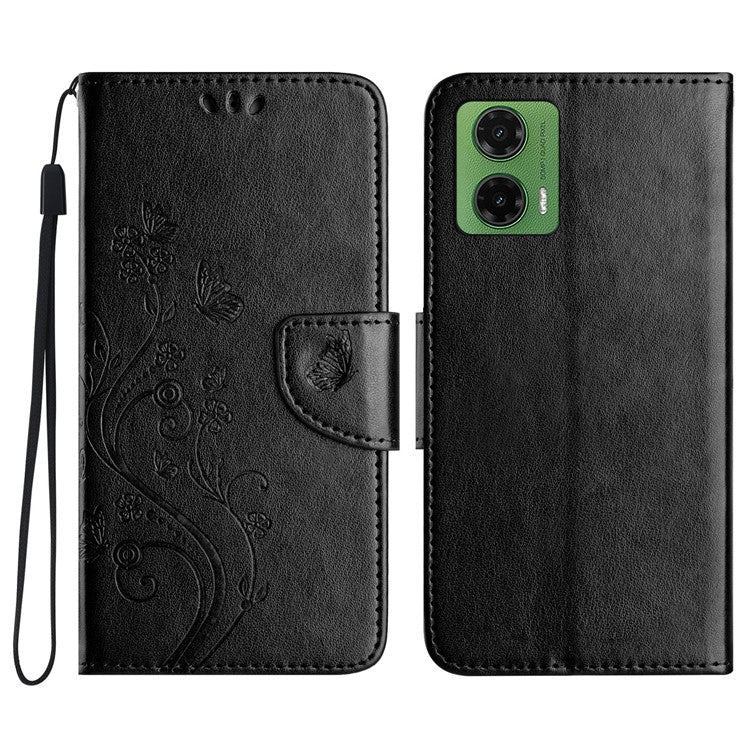For Motorola Moto G35 5G Case Imprinted Mini Butterfly Leather Wallet Phone Cover - Black