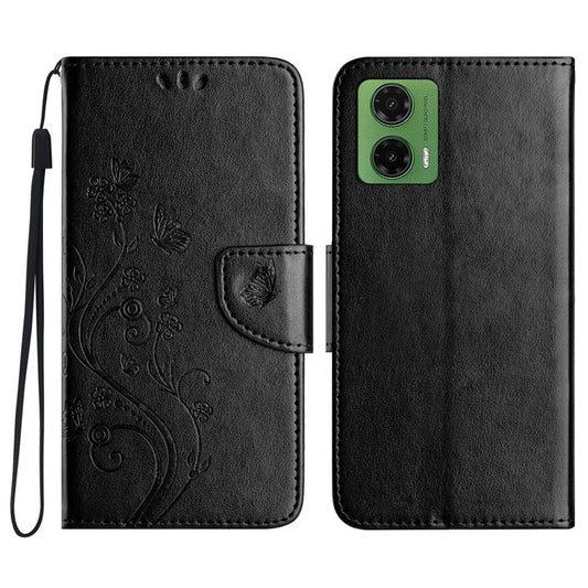 For Motorola Moto G35 5G Case Imprinted Mini Butterfly Leather Wallet Phone Cover - Black