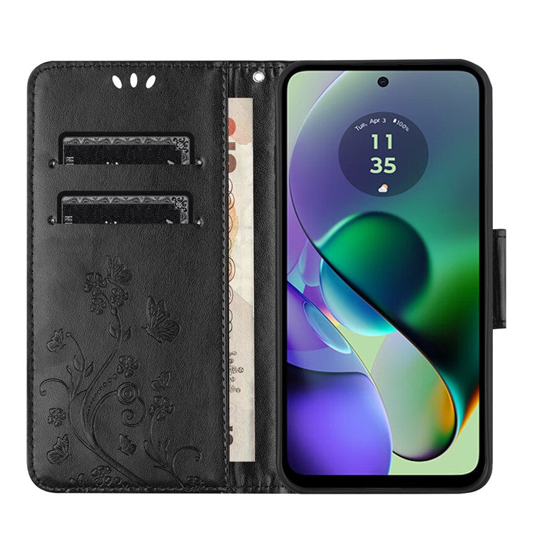 For Motorola Moto G35 5G Case Imprinted Mini Butterfly Leather Wallet Phone Cover - Black