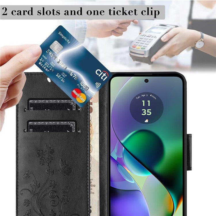 For Motorola Moto G35 5G Case Imprinted Mini Butterfly Leather Wallet Phone Cover - Black