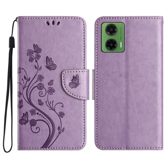 For Motorola Moto G35 5G Case Imprinted Mini Butterfly Leather Wallet Phone Cover - Purple