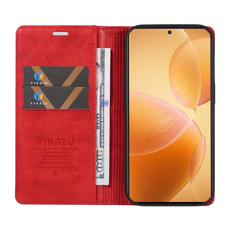 YIKATU YK-006 For Xiaomi 14T Pro Case Wallet Litchi Grain Leather Phone Cover Magnetic Auto-Absorbed - Red