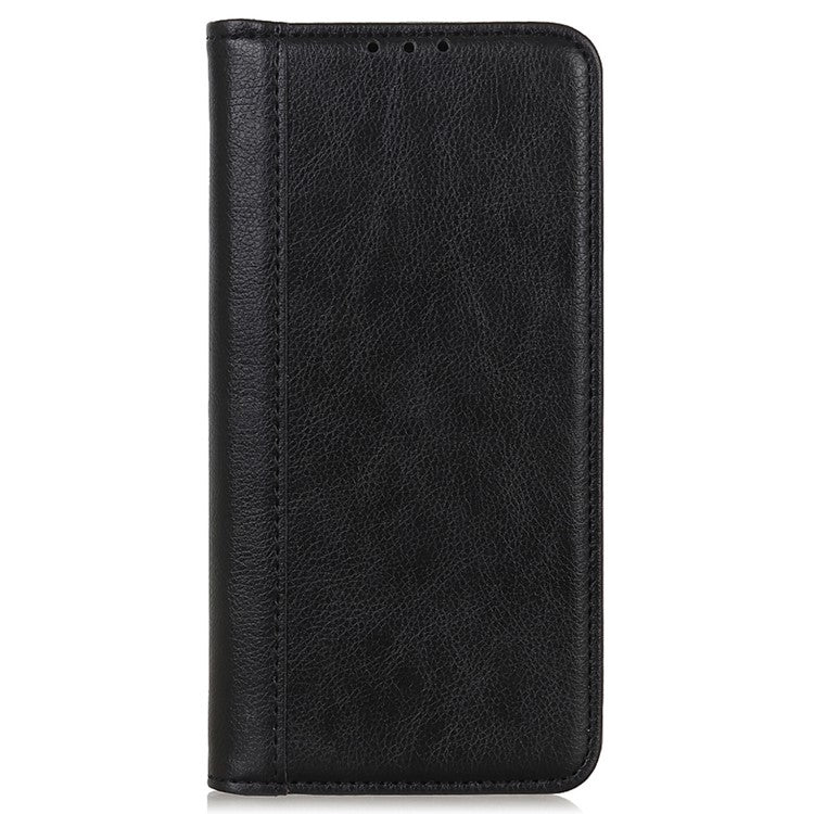 For Motorola Moto G35 5G Stand Case Split Leather Litchi Texture Wallet Phone Cover - Black