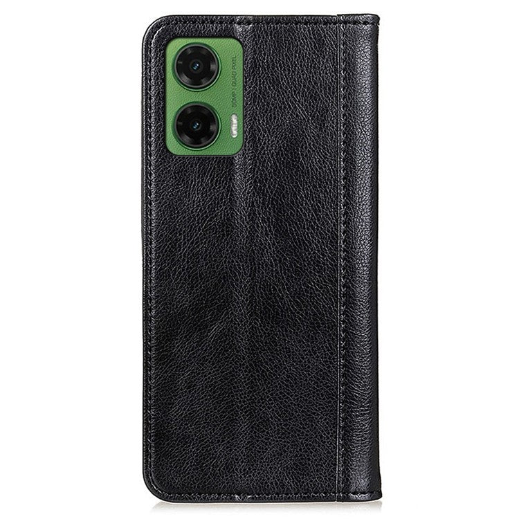 For Motorola Moto G35 5G Stand Case Split Leather Litchi Texture Wallet Phone Cover - Black