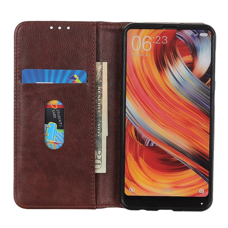 For Motorola Moto G35 5G Stand Case Split Leather Litchi Texture Wallet Phone Cover - Brown