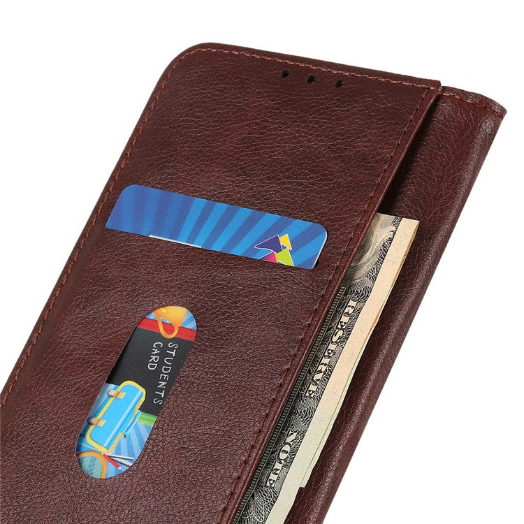 For Motorola Moto G35 5G Stand Case Split Leather Litchi Texture Wallet Phone Cover - Brown
