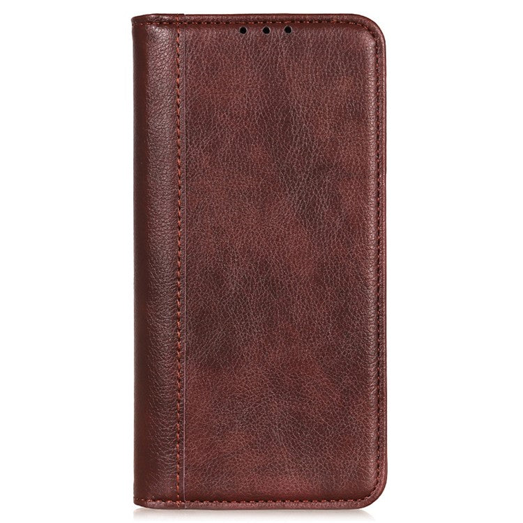 For Motorola Moto G35 5G Stand Case Split Leather Litchi Texture Wallet Phone Cover - Brown