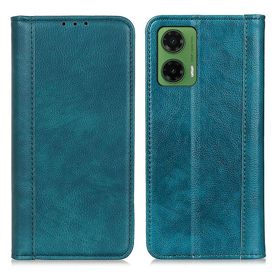 For Motorola Moto G35 5G Stand Case Split Leather Litchi Texture Wallet Phone Cover - Green