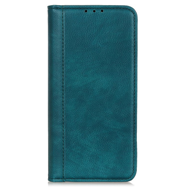 For Motorola Moto G35 5G Stand Case Split Leather Litchi Texture Wallet Phone Cover - Green