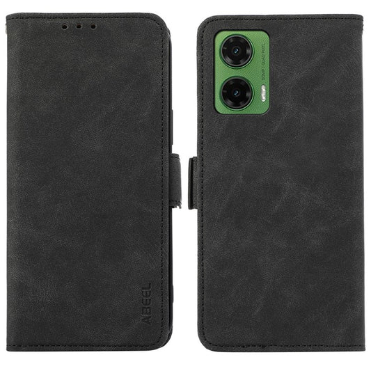 ABEEL For Motorola Moto G35 5G Case PU Leather Folio Stand View RFID Blocking Phone Cover - Black