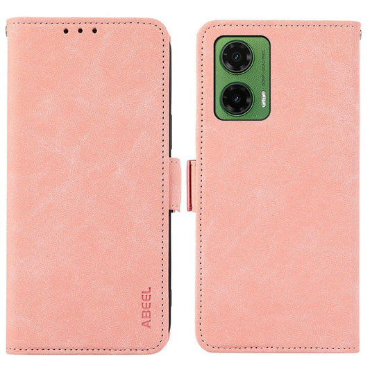 ABEEL For Motorola Moto G35 5G Case PU Leather Folio Stand View RFID Blocking Phone Cover - Pink