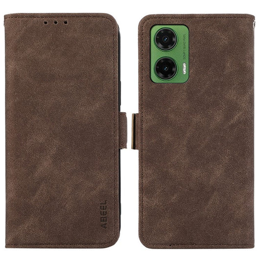ABEEL For Motorola Moto G35 5G Case PU Leather Folio Stand View RFID Blocking Phone Cover - Brown
