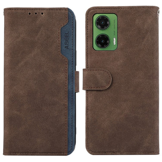 ABEEL For Motorola Moto G35 5G Case Color Splicing Leather Flip Phone Cover RFID Blocking - Brown