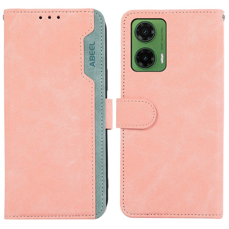 ABEEL For Motorola Moto G35 5G Case Color Splicing Leather Flip Phone Cover RFID Blocking - Pink