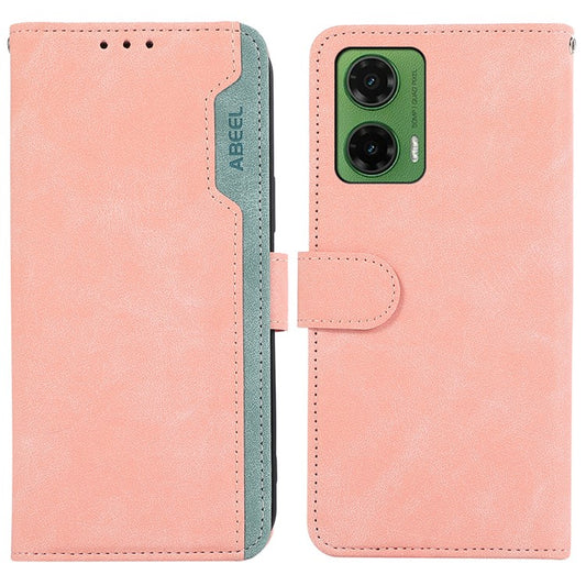 ABEEL For Motorola Moto G35 5G Case Color Splicing Leather Flip Phone Cover RFID Blocking - Pink