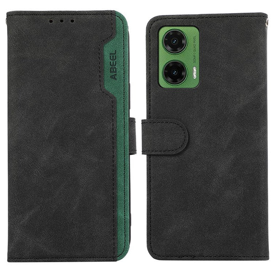 ABEEL For Motorola Moto G35 5G Case Color Splicing Leather Flip Phone Cover RFID Blocking - Black