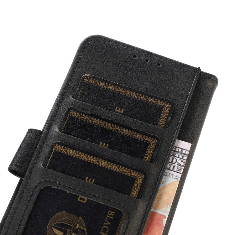 For Motorola Moto G35 5G Case Cowhide Texture Leather Wallet Phone Cover with Stand - Black
