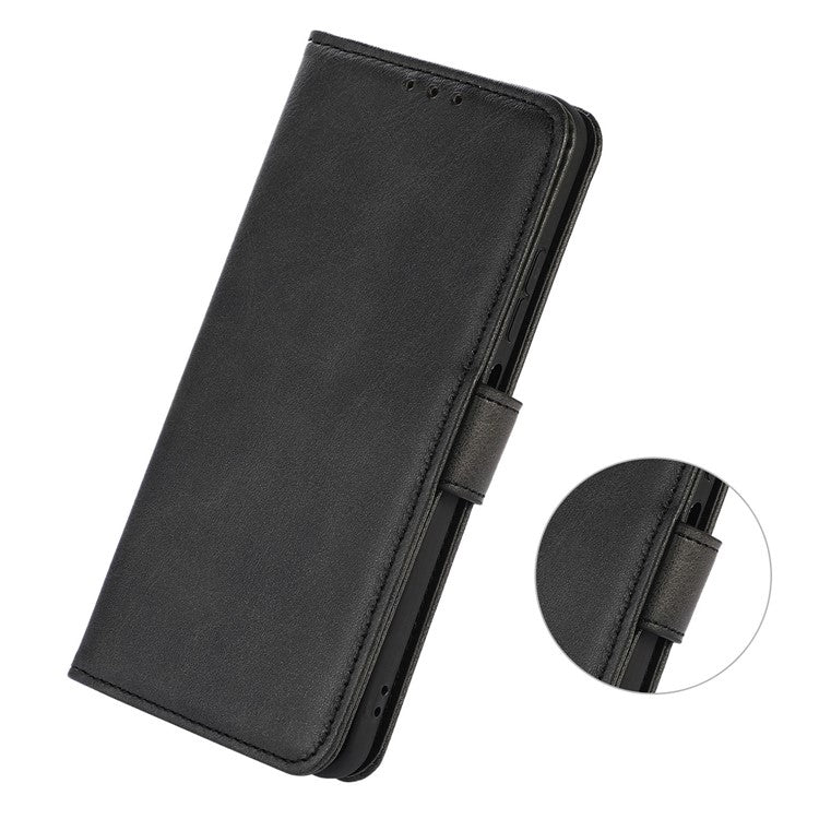 For Motorola Moto G35 5G Case Cowhide Texture Leather Wallet Phone Cover with Stand - Black